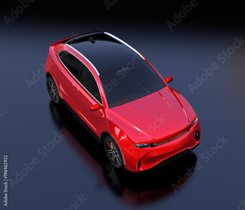 Metallic red Electric SUV concept car on the ground. 3D rendering image. Original design.