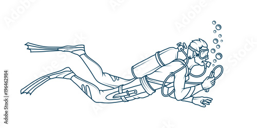 Scuba diving logo. Diver with scuba . Scuba-diving. Vector diver character.