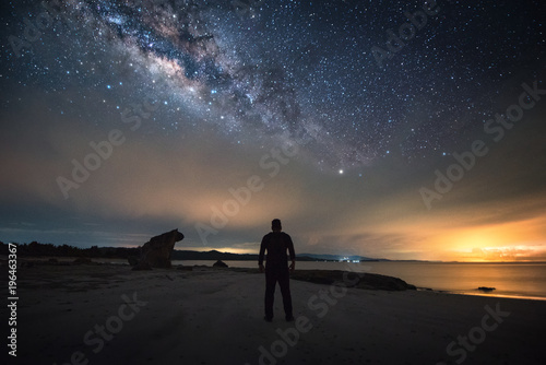 Night sky photograph with Milky Way core. Image contain soft focus, blur and noise due to long expose and high iso.