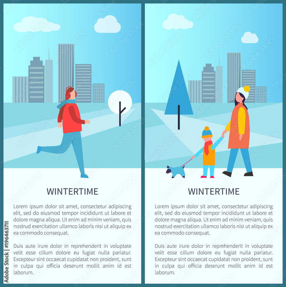 Wintertime Outdoor Activities Vector Illustration
