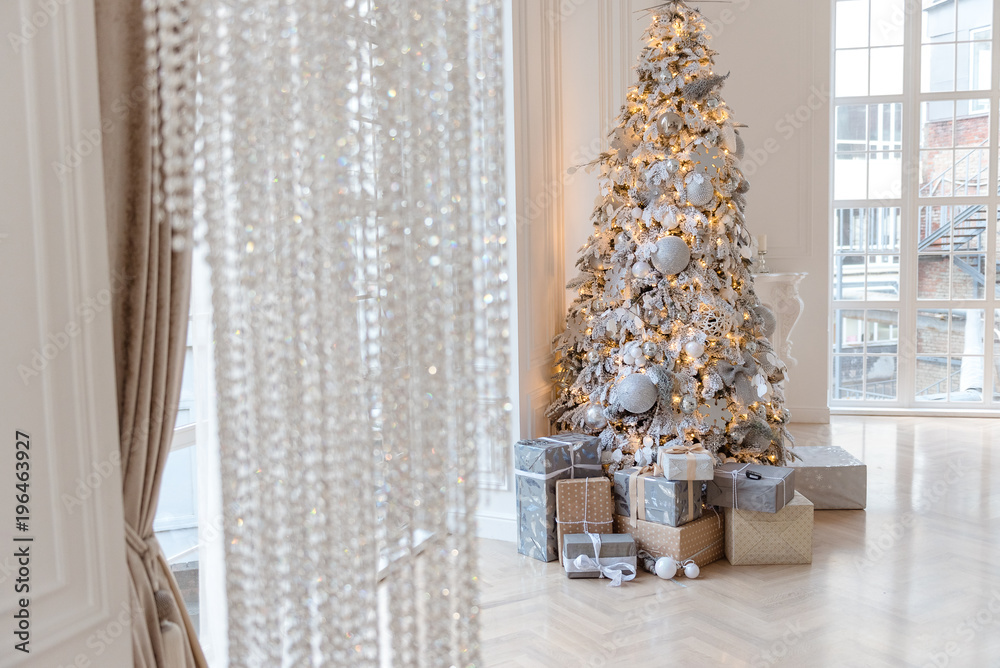 Gold Christmas background with decorated tree Gold Christmas background with decorated tree