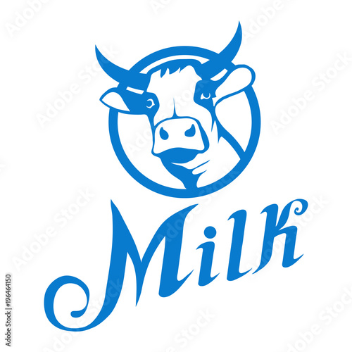 Milk logo. Healthy drink. Lettering. Milk is a nutritious liquid. Ecologically pure natural cow milk and dairy products.