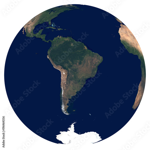 Fototapeta Naklejka Na Ścianę i Meble -  Earth from space. Large satellite image of planet Earth. Photo of globe. Isolated physical map of South America (Brazil, Colombia, Argentina, Peru, Chile). Elements of this image furnished by NASA.