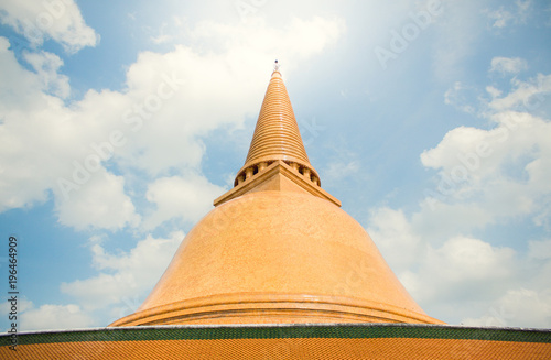 Top pagoda in Bowonniwet Vihara temple on blue sky  Thailand