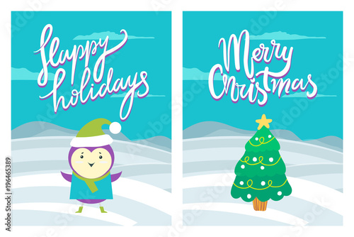 Happy Holidays Merry Christmas Greeting Postcards