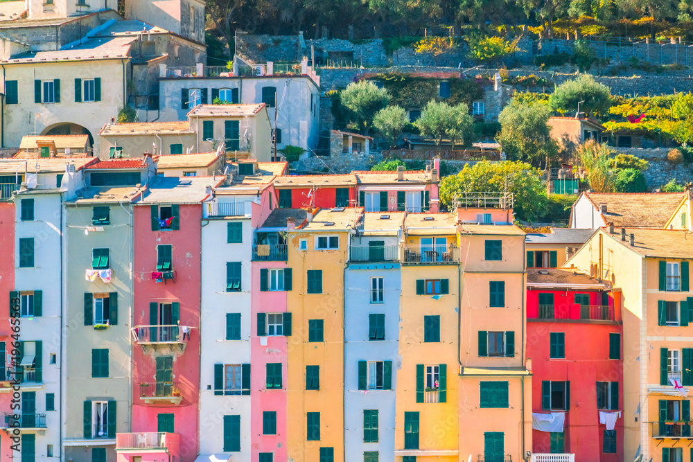 Colorful facades of houses of Portovenere, Liguria, Italy