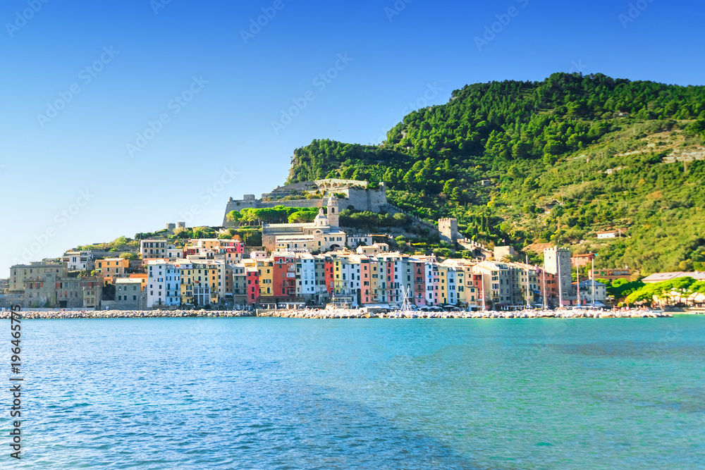 Panorama of colorful picturesque harbour of Porto Venere, Italian Riviera, Liguria, Italy