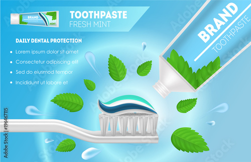 Realistic Detailed 3d Whitening Toothpaste and Toothbrush Ads. Vector