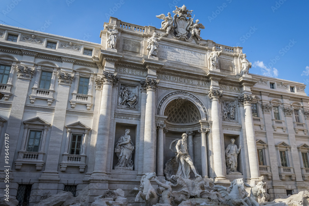 Fountain di Trevi in Rome, Italy.  Architectural detail of famous restored Fountain di Trevi ( Fontana di Trevi ). 
