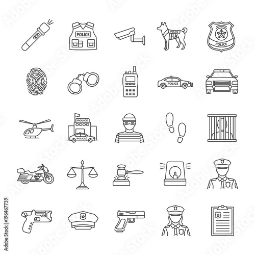 Police linear icons set