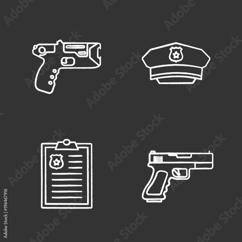 Police chalk icons set