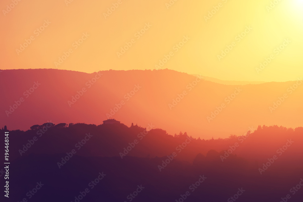 Silhouette of mountains at sunset
