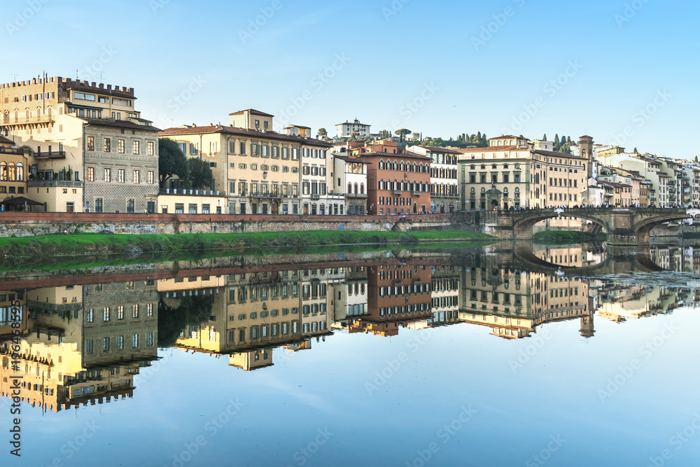 Scenic view of the Florence or Firenze city on the Arno River, Italy, Toscana