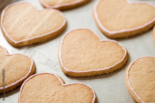 close-up shot of cookies in shape of heart on tray