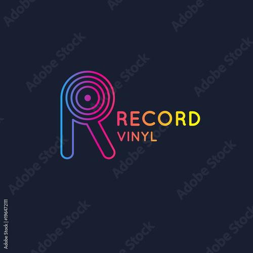 Logo of the Vinyl record. Letter R. Vector illustration