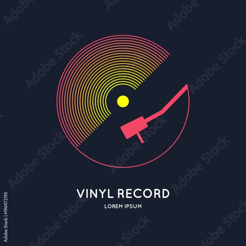 Poster of the Vinyl record. Illustration music on dark background.