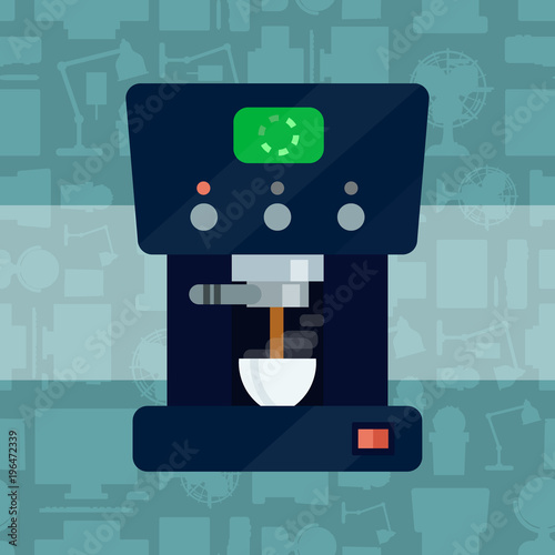 Vector coffee expresso maker machine caffeine modern drink kitchen appliance breakfast drink stainless equipment coffemaking kitchenware illustration.