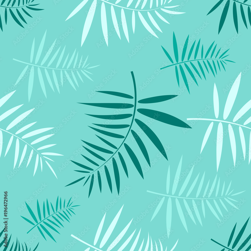 Seamless pattern with the green tropical leaves