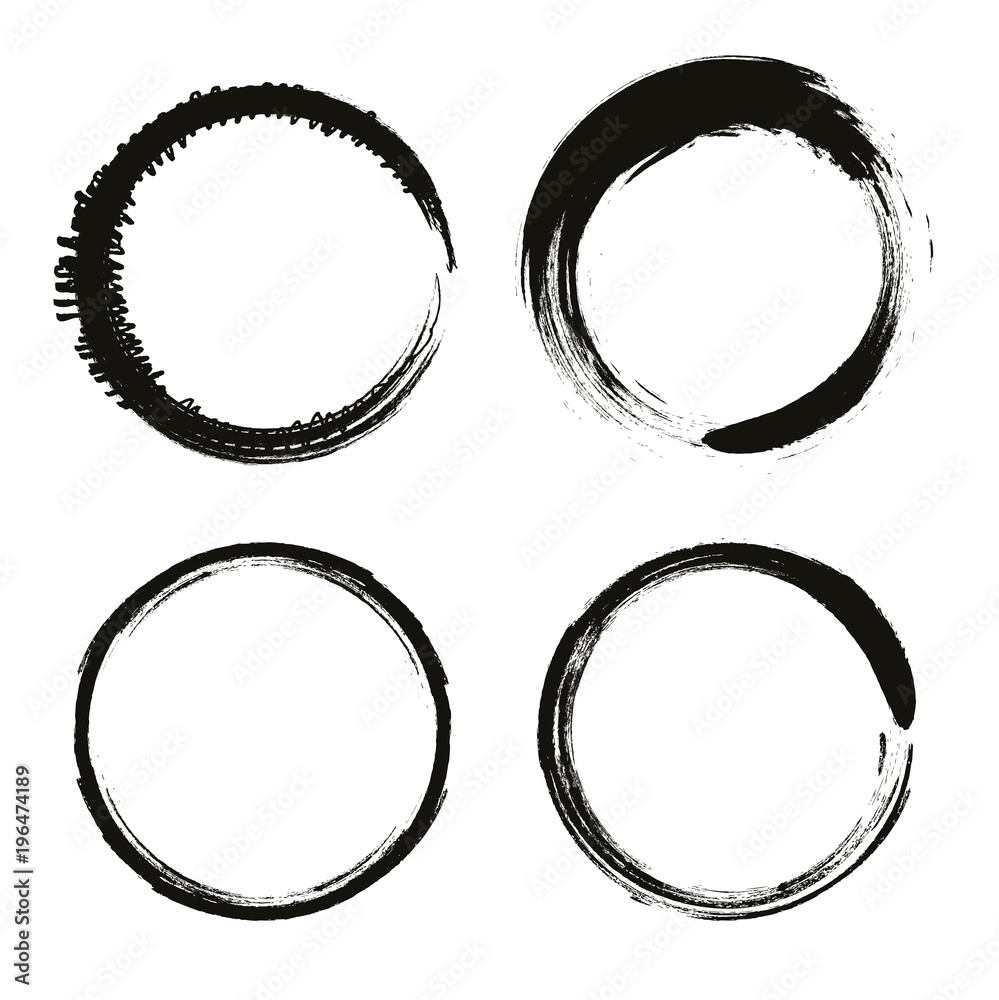 Set of Circle Shape in black color, brush lines, vector flat illustration isolated on white background Set of Circle Shape in black color, brush lines, vector flat illustration isolated on white background