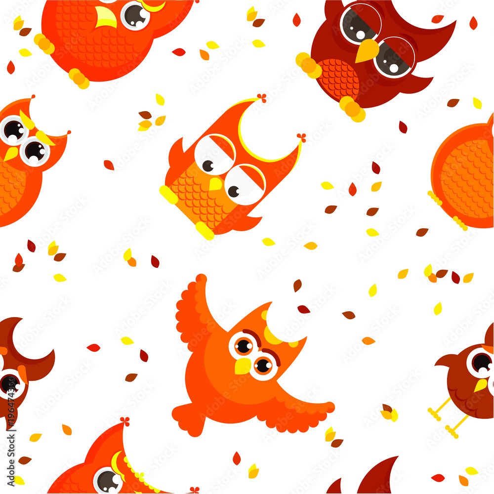 Hand drawn pink owls owl pattern leaf or greeting card on white background. Animal vector pattern in flat design. Vector vintage floral pattern. Owl vector illustration isolated on white background.