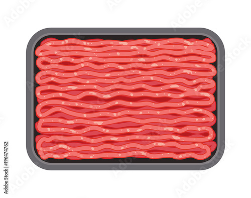 vector minced meat in plastic tray