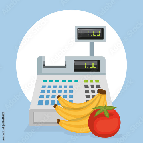 cash register with groceries