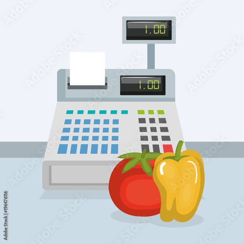 cash register with groceries