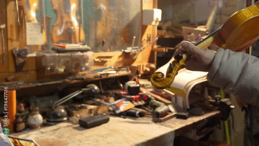 Professional lutist plays a violin made with his hands Professional lutist plays a violin made with his hands