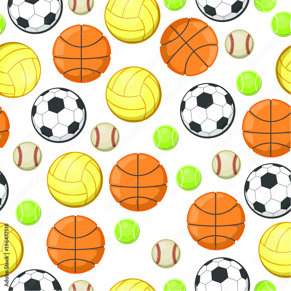 Flat sport ball repeat pattern, vector flat cartoon illustration isolated on white background Flat sport ball repeat pattern, vector flat cartoon illustration isolated on white background