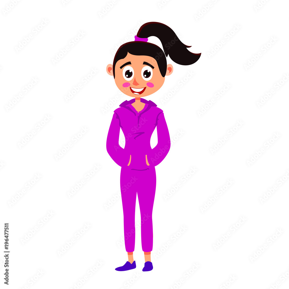 Morning run, sport woman, girl, young people, vector cartoon flat illustration isolated on white background.