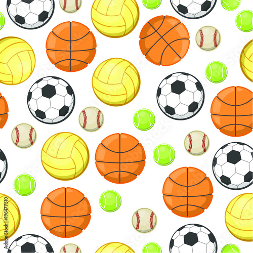Flat sport ball repeat pattern  vector flat cartoon illustration isolated on white background