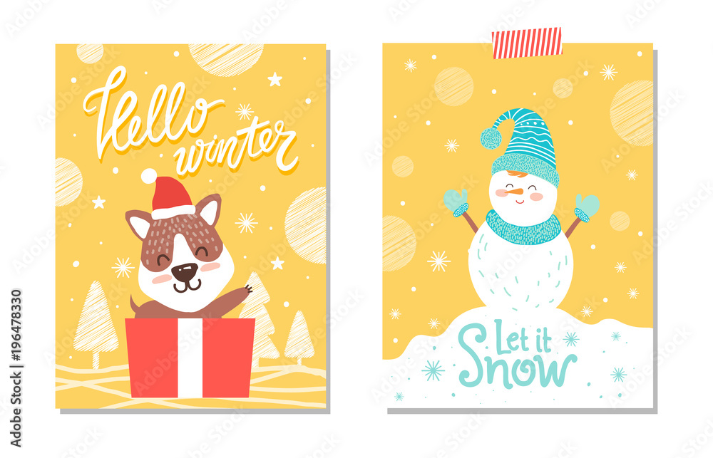 Fototapeta premium Hello Winter Let It Snow on Vector Illustration