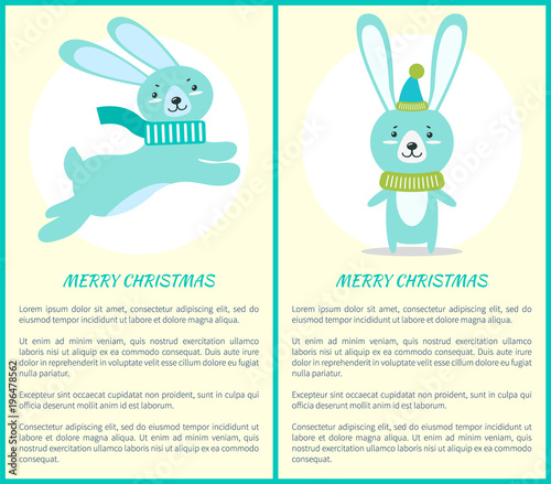 Merry Christmas Greeting Card Rabbits Long Ears