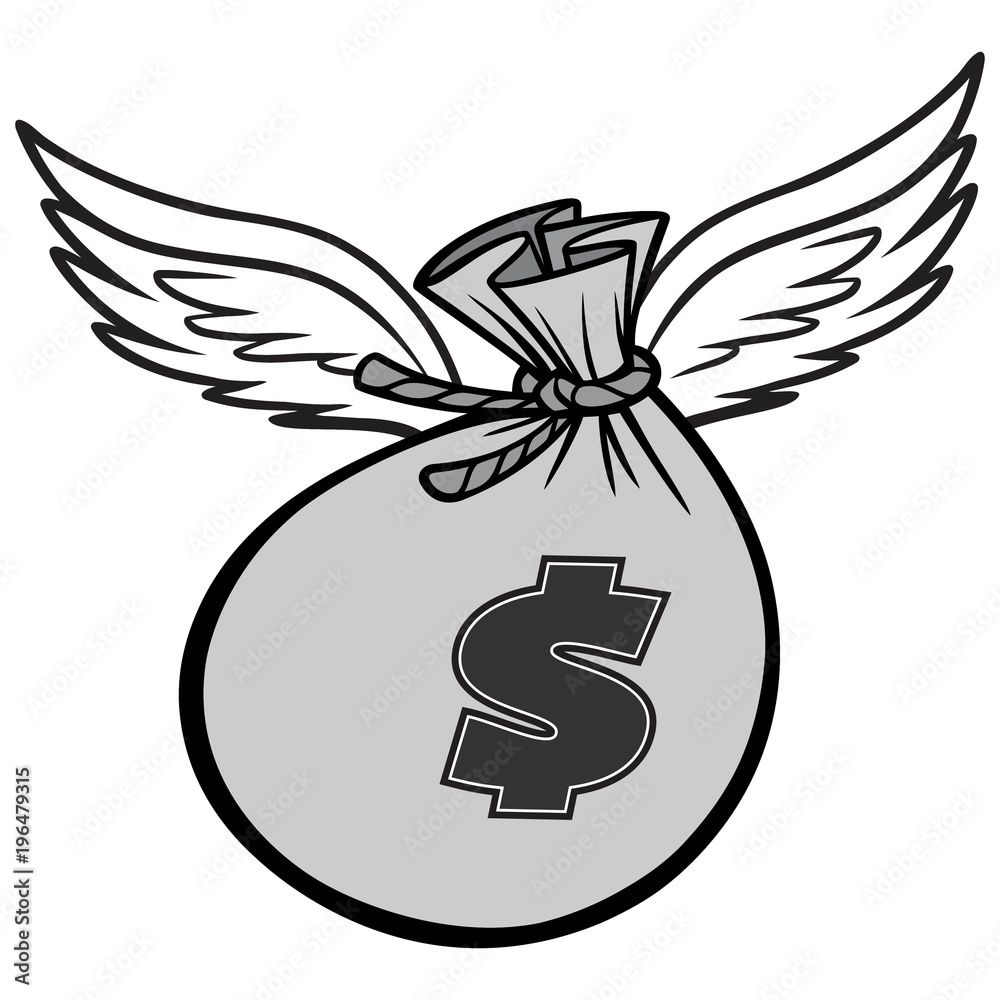 Black And White Flying Bag of Money - A vector cartoon illustration of a Flying Bag of Money concept. Stock Vector | Adobe Stock Black And White Flying Bag of Money - A vector cartoon illustration of a Flying Bag of Money concept. Stock Vector | Adobe Stock