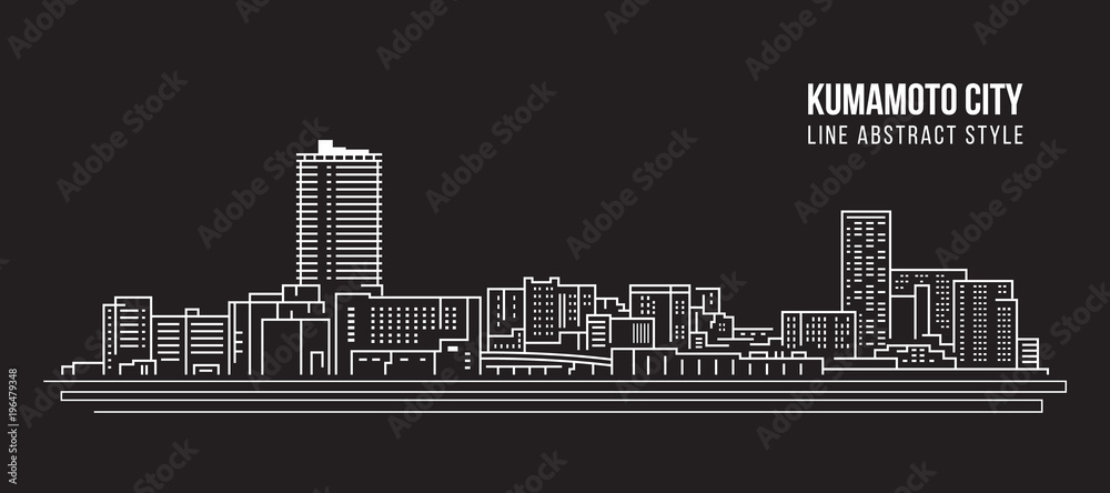 Cityscape Building Line art Vector Illustration design - Kumamoto city