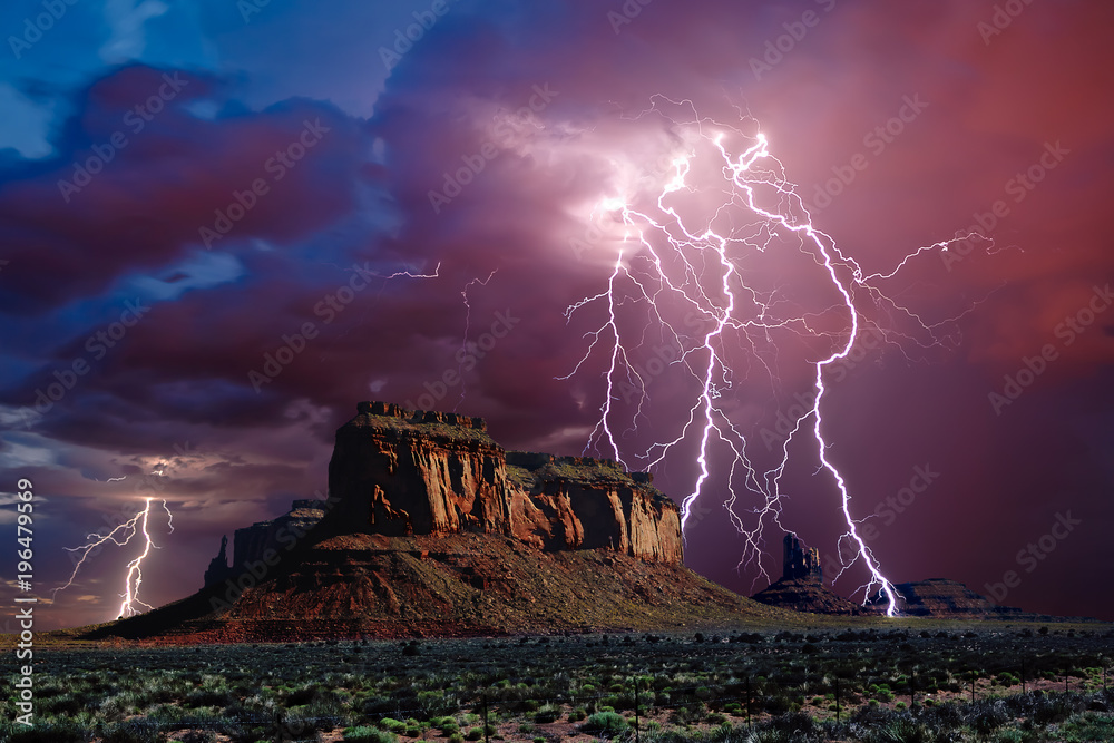 Lightning storm over Eagle Mesa, Monument Valley, Arizona, America, USA  Stock Photo | Adobe Stock