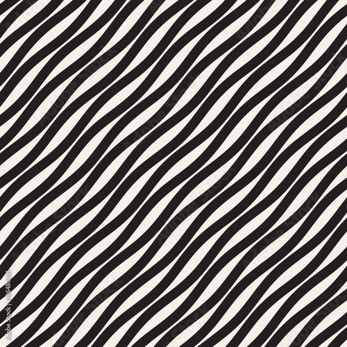 Vector Seamless Black and White Wavy Lines Pattern. Abstract Geometric Background