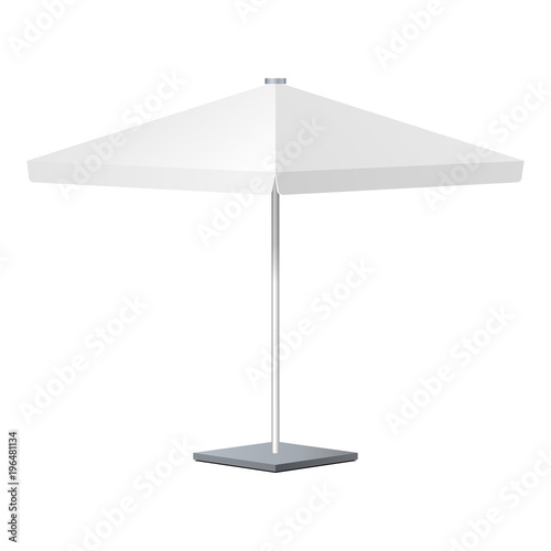 Promotional Square Advertising Outdoor Garden White Umbrella Parasol. Mock Up, Template. Illustration Isolated On White Background. Ready For Your Design. Product Advertising. Vector EPS10