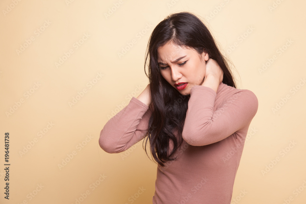 Young Asian woman got neck pain. Young Asian woman got neck pain.