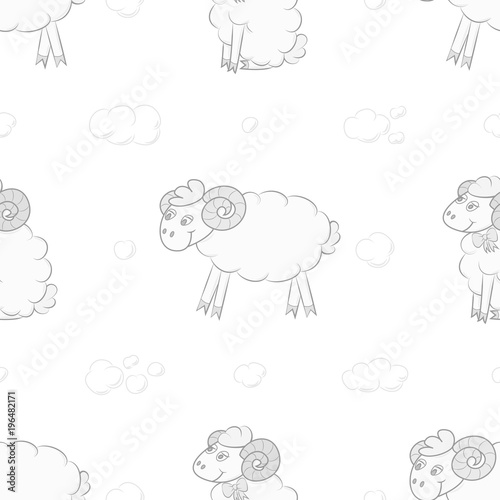 Seamless pattern background with sheep. Vector illustration of a dream. Design cheerful.