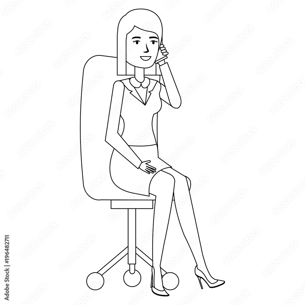 beautiful businesswoman calling with smartphone in chair beautiful businesswoman calling with smartphone in chair