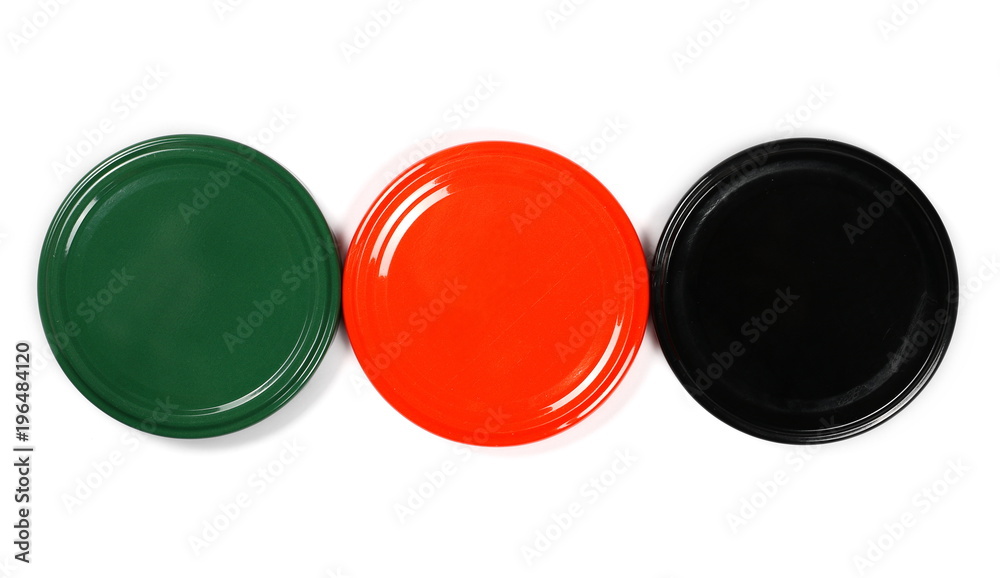 Jar lids isolated on white background, top view Jar lids isolated on white background, top view