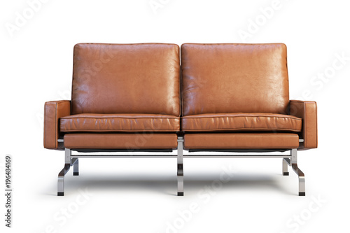 Brown leather sofa. Loveseat sofa 3d render