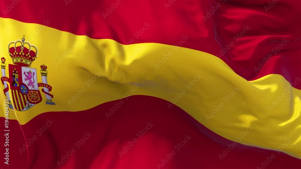 Spain Flag in Slow Motion Classic Flag Smooth blowing in the wind on a windy day rising sun 4k Continuous seamless loop Background Spain Flag in Slow Motion Classic Flag Smooth blowing in the wind on a windy day rising sun 4k Continuous seamless loop Background