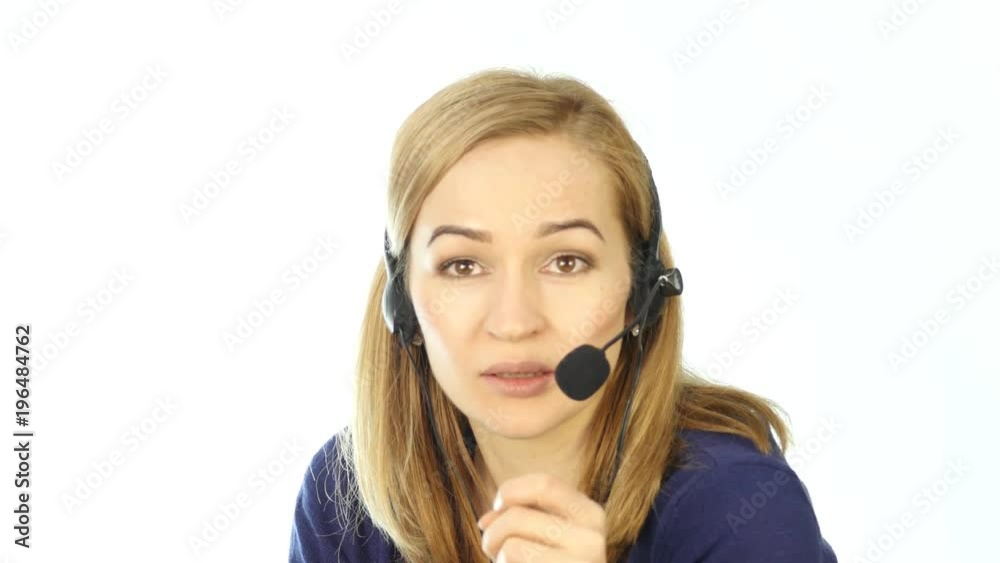 Female support phone operator in headset. employee working in a call center. 4K Female support phone operator in headset. employee working in a call center. 4K