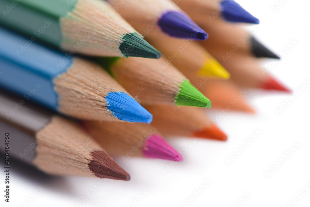 Stationary colored pencil on white background Stationary colored pencil on white background