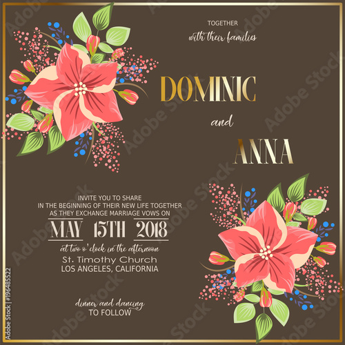 Wedding invitation with flowers