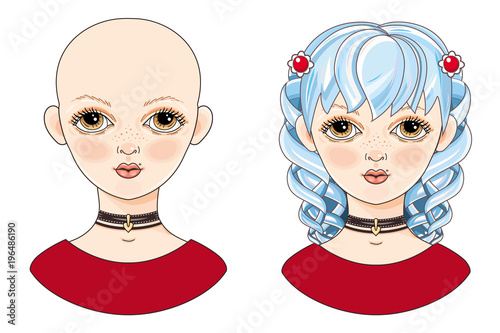 Avatar beautiful girl with blue hair. Ash blonde. Cartoon style