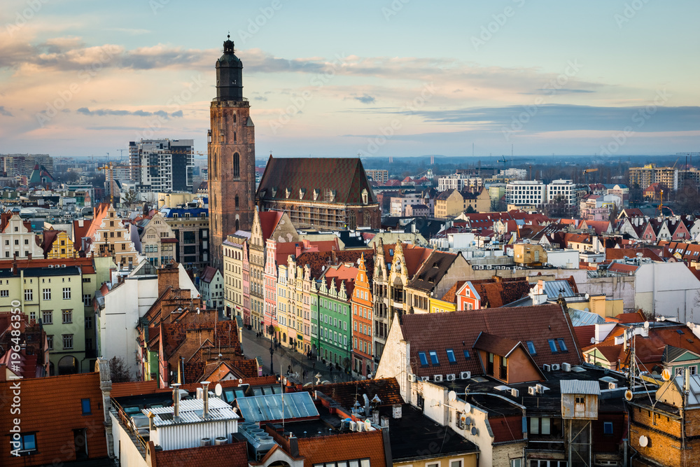Obraz premium Garrison church and old town in Wroclaw city, Poland