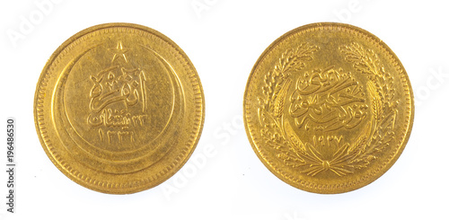 Front and back view of ancient ottoman coin Turkey photo